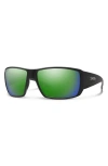 Smith Guide's Choice 62mm Polarized Oversize Wraparound Sunglasses In Black/chromapop Glass Green
