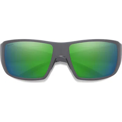 Smith Guides 62mm Chromapop™ Polarized Oversize Wraparound Sunglasses In Cement/chromapop Green