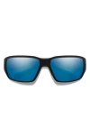 Smith Hookset 62mm Chromapop™ Polarized Oversize Wraparound Sunglasses In Black/chromapop Glass Blue