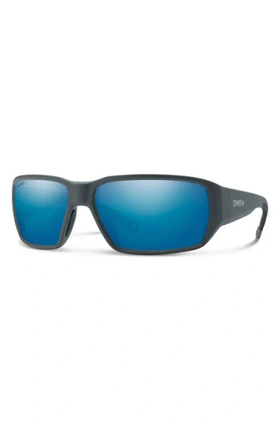 Smith Hookset 62mm Chromapop™ Polarized Oversize Wraparound Sunglasses In Slate/chromapop Glass Blue