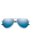 Smith Langley Ii 61mm Chromapop™ Polarized Aviator Sunglasses In Silver/blue Mirror
