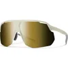 Smith Motive 74mm Chromapop™ Polarized Shield Sunglasses In Bone/chromapop Black Gold