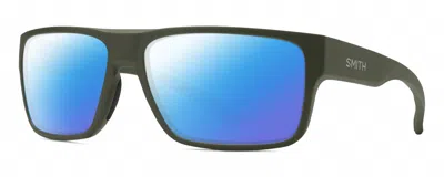 Pre-owned Smith Optics Soundtrack Unisex Rectangle Polarized Sunglasses In Moss Green 61mm In Blue Mirror Polar