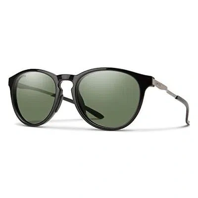 Pre-owned Smith Wander Unisex Round Sunglasses Gloss Black/chromapop Polarized Gray Green In Multicolor