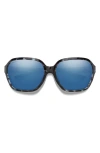 Smith Whitney 61mm Chromapop™ Polarized Wraparound Square Sunglasses In Sky Tortoise/blue Mirror