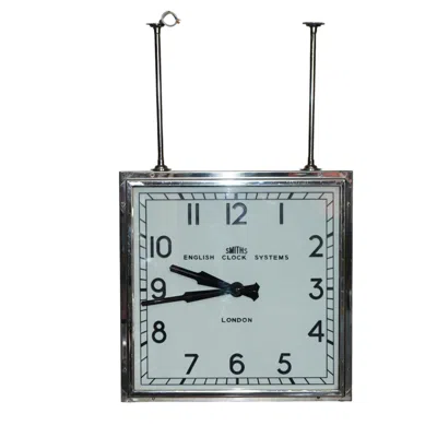 Pre-owned Smiths English Clock Systems Huge 1920's Art Deco Chromium Plated Smiths Double Sided Ceiling Mounted Clock In Gray