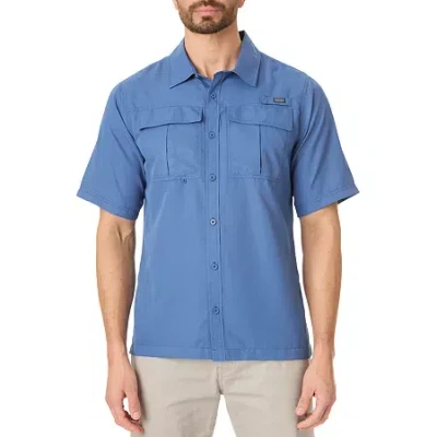 Smiths Workwear Performance Fishing Mens Short Sleeve Regular Fit Button-down Shirt In Blue