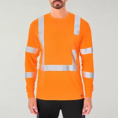Smiths Workwear Reflective Safety Mens Crew Neck Long Sleeve T-shirt In Orange