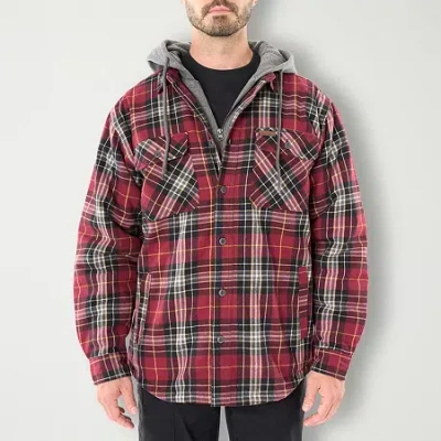 Smiths Workwear Sherpa Flannel Mens Hooded Midweight Shirt Jacket In Red