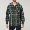 Smiths Workwear Sherpa Lined Flannel Mens Hooded Midweight Big And Tall Shirt Jacket In Green