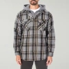 Smiths Workwear Sherpa Lined Flannel Mens Hooded Midweight Shirt Jacket In Gray