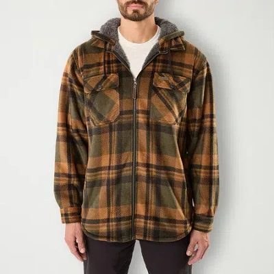 Smiths Workwear Sherpa Lined Mens Fleece Hooded Midweight Shirt Jacket In Green