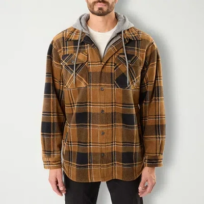 Smiths Workwear Sherpa Microfleece Mens Hooded Shirt Jacket In Brown