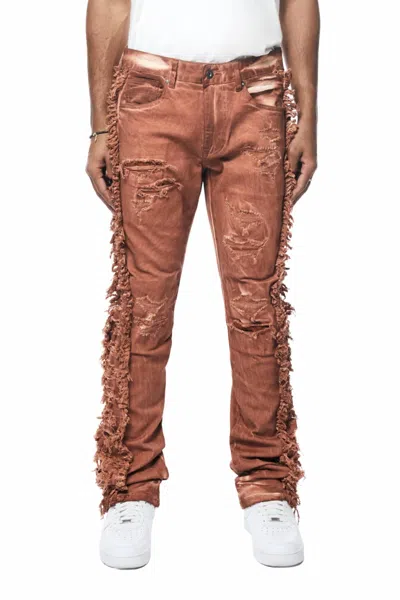 Smoke Rise Men's Frayed Stacked Denim Jean In Rust In Brown