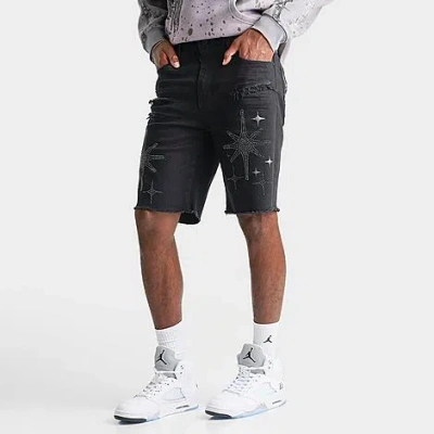 Smoke Rise Men's Rhinestone Denim Shorts In Black