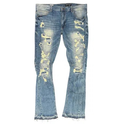 Smoke Rise Men's Stacked Flare Fit Jeans In Elysian Blue