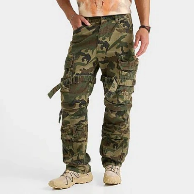 Smoke Rise Men's Stacked Utility Cargo Denim Jeans In Green