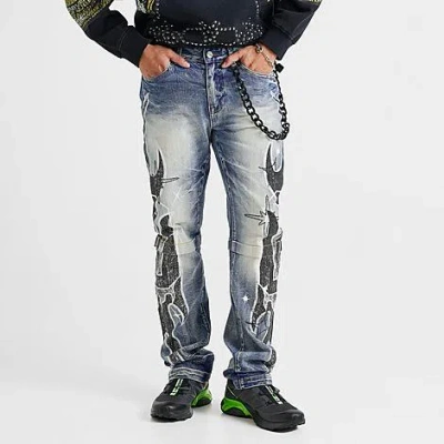 Smoke Rise Men's Unbreakable Flames Straight Denim Jeans In Blue