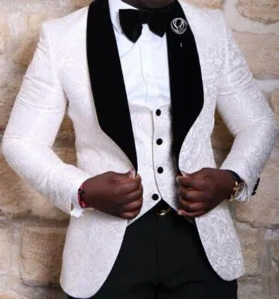 Pre-owned Smoking Men 3 Piece Slim Fit White Tuxedo Suit Formal Occasion Jacket Coat Vest Pant