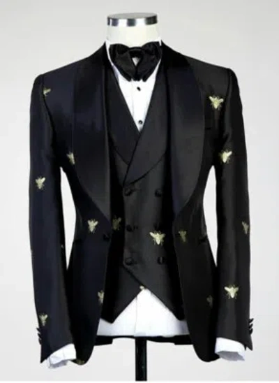 Pre-owned Smoking Men Black 3 Piece Slim Fit Style Suit  Tuxedo Formal Occasion Jacket Coat