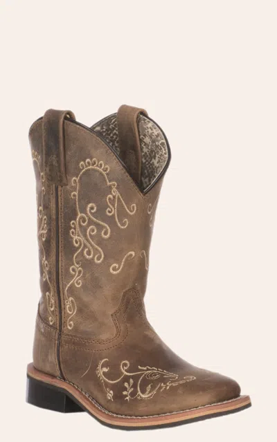 Smoky Mntn Smoky Mountain Kids Waxy Brown With Floral Embroidery Square Toe Cowboy Boot In Multi