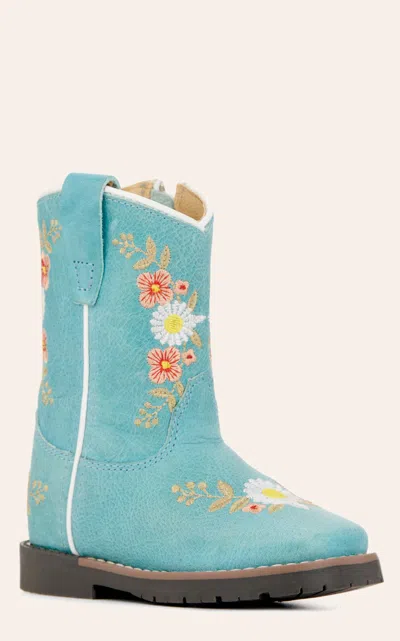 Smoky Mntn Babies' Smoky Mountain Toddler's Autry Turquoise With Floral Embroidery Wide Square Toe Cowboy Boots In Blue