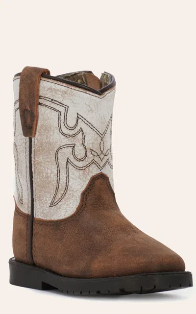 Smoky Mntn Babies' Smoky Mountain Toddler Distressed Autry Brown And Antique White Square Toe Cowboy Boots