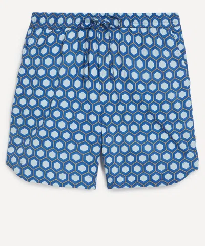 Smr Days Mens Blue Block Geometric Print Es Cubells Cotton Shorts
