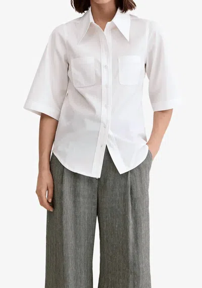 Smythe 3/4 Sleeve Point Collar Shirt In White