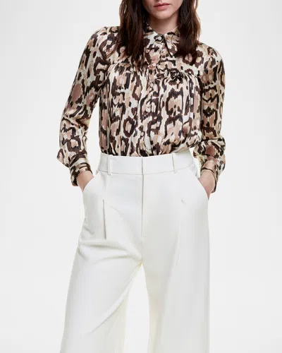 SMYTHE ABSTRACT LEOPARD CLASSIC SHIRRED BLOUSE