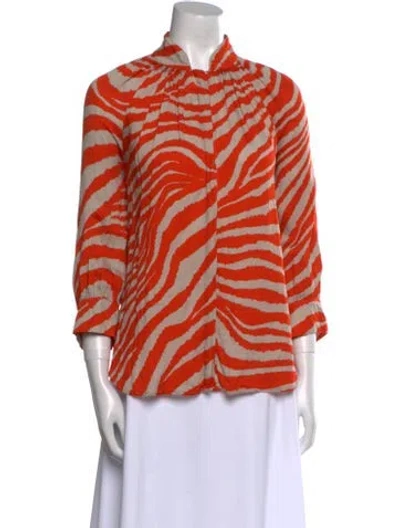 Pre-owned Smythe Animal Print Cowl Neck Blouse In Orange