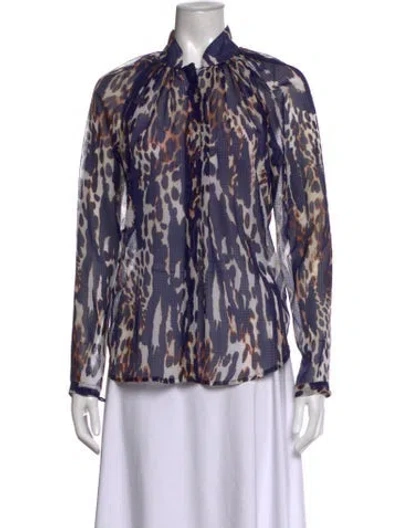 Pre-owned Smythe Animal Print Long Sleeve Blouse In Blue