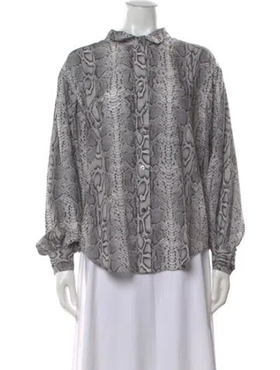 Pre-owned Smythe Animal Print Long Sleeve Blouse In Gray