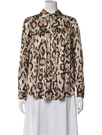 Pre-owned Smythe Animal Print Long Sleeve Blouse In Neutral