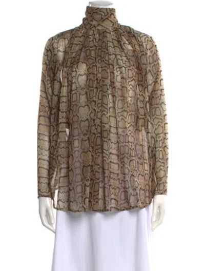 Pre-owned Smythe Animal Print Mock Neck Blouse In Brown