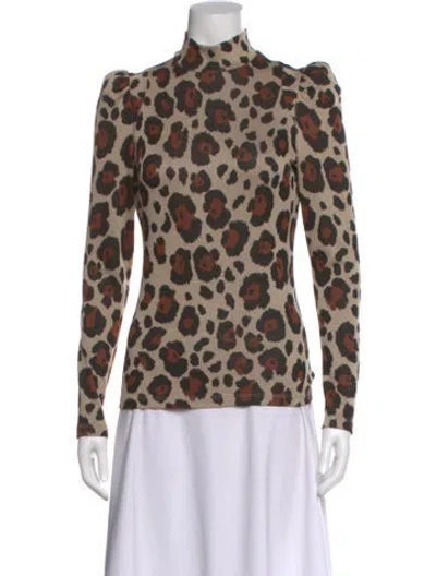 Pre-owned Smythe Animal Print Mock Neck Top In Neutral