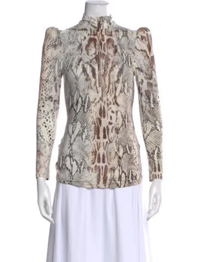 Pre-owned Smythe Animal Print Mock Neck Top In Neutral