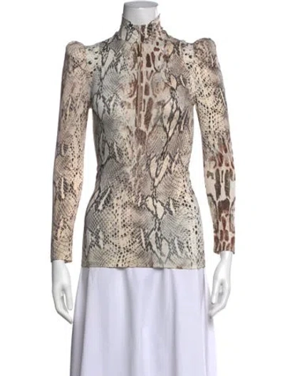 Pre-owned Smythe Animal Print Mock Neck Top In Neutrals