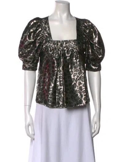 Pre-owned Smythe Animal Print Square Neckline Blouse In Black