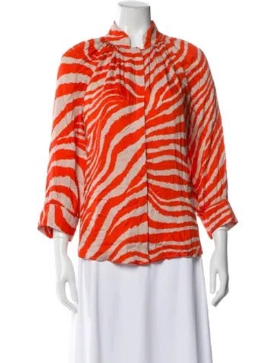 Pre-owned Smythe Animal Print Three-quarter Sleeve Blouse In Orange