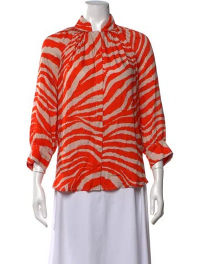 Pre-owned Smythe Animal Print Three-quarter Sleeve Blouse W/ Tags In Orange