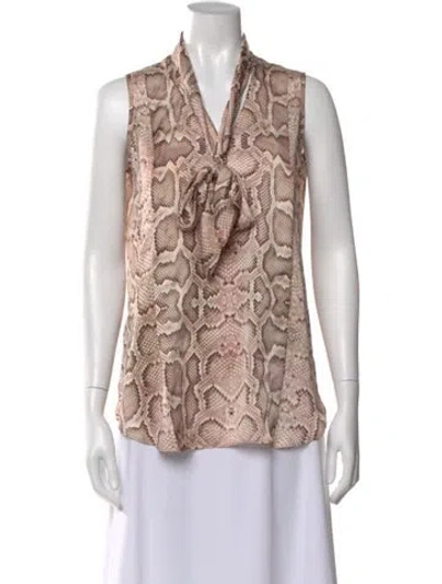 Pre-owned Smythe Animal Print Tie Neck Blouse W/ Tags In Neutral