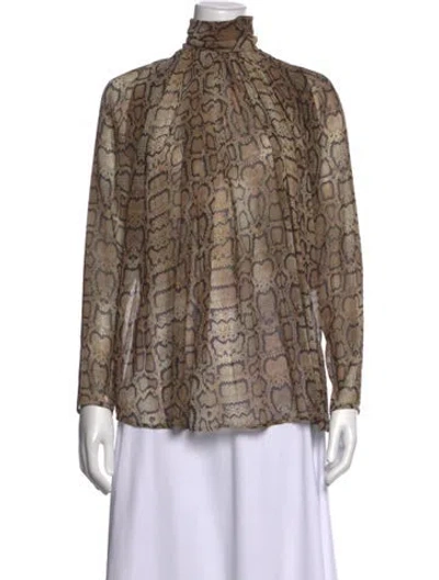 Pre-owned Smythe Animal Print Turtleneck Blouse In Brown