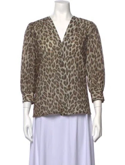 Pre-owned Smythe Animal Print V-neck Blouse In Neutrals