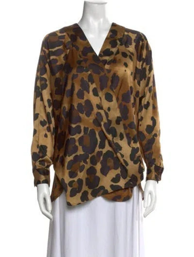 Pre-owned Smythe Animal Print V-neck Blouse W/ Tags In Brown