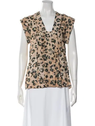 Pre-owned Smythe Animal Print V-neck Top In Neutrals