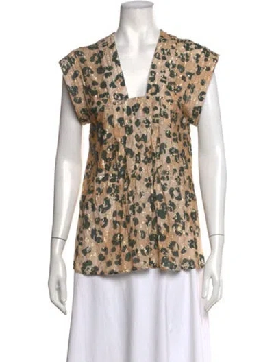 Pre-owned Smythe Animal Print V-neck Top W/ Tags In Neutrals