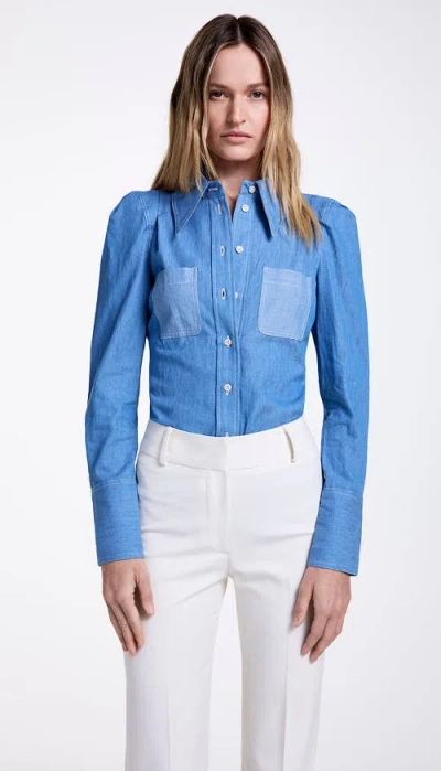 Smythe Box Pleat Pocket Denim Shirt In Blue
