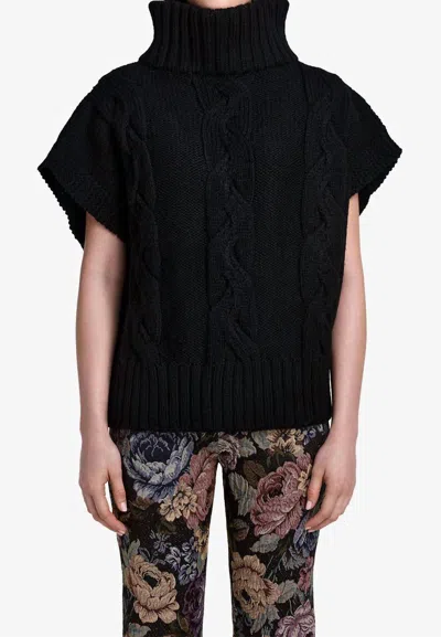 Smythe Cable-knit Sleeveless Turtleneck Top In Black