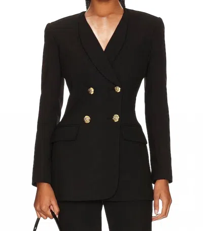Smythe Collarless Double-breasted Blazer In Black Pique